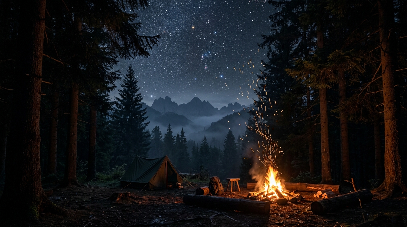 Howling Heaven Den Nocturnal Forest Campfire
